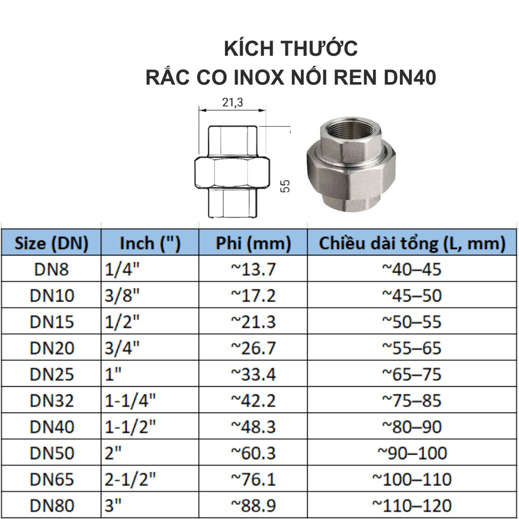 rắc co ren inox